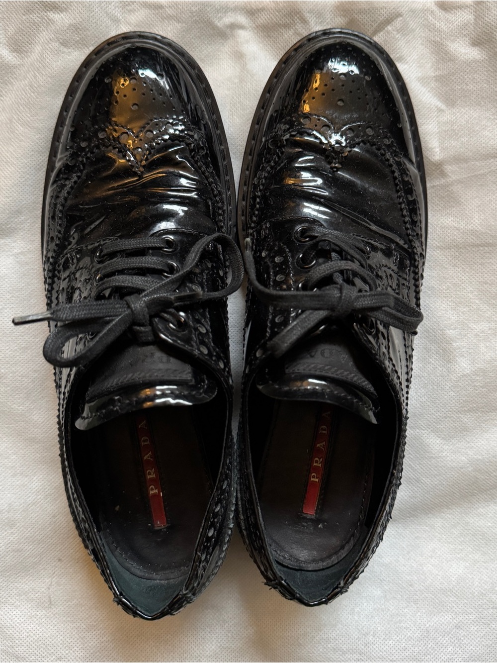 Prada Vintage Black Chunky Patent Leather Lace Up Oxford Brogues - Size 37 / 7 - Picture 2 of 8